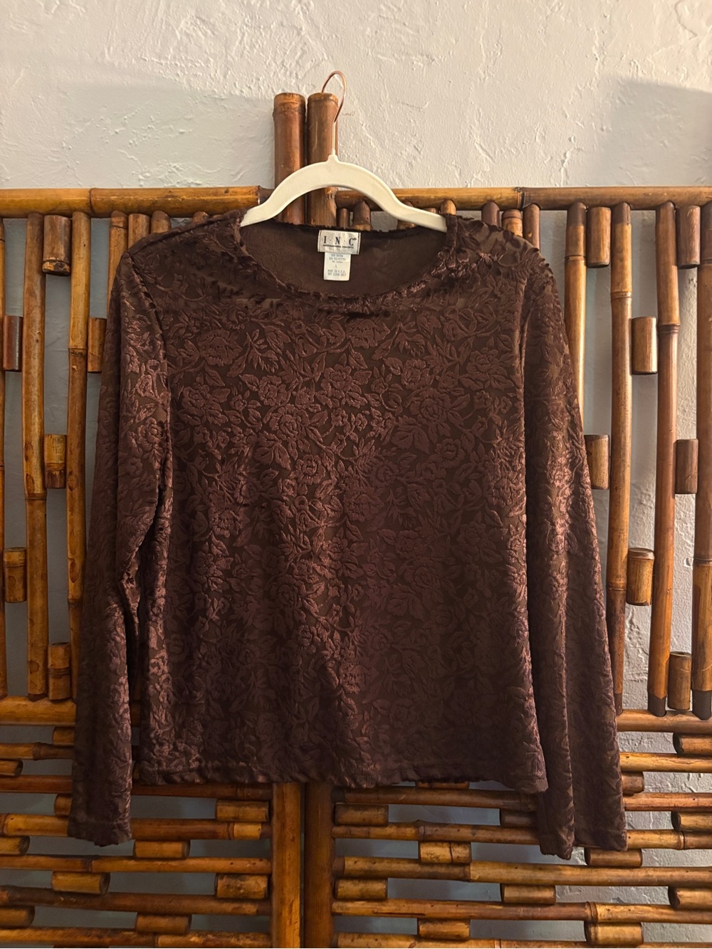 SZ L 90’s INC LONGSLEEVE SHEER AND VELOUR FLORAL LAYER TEE teacher
